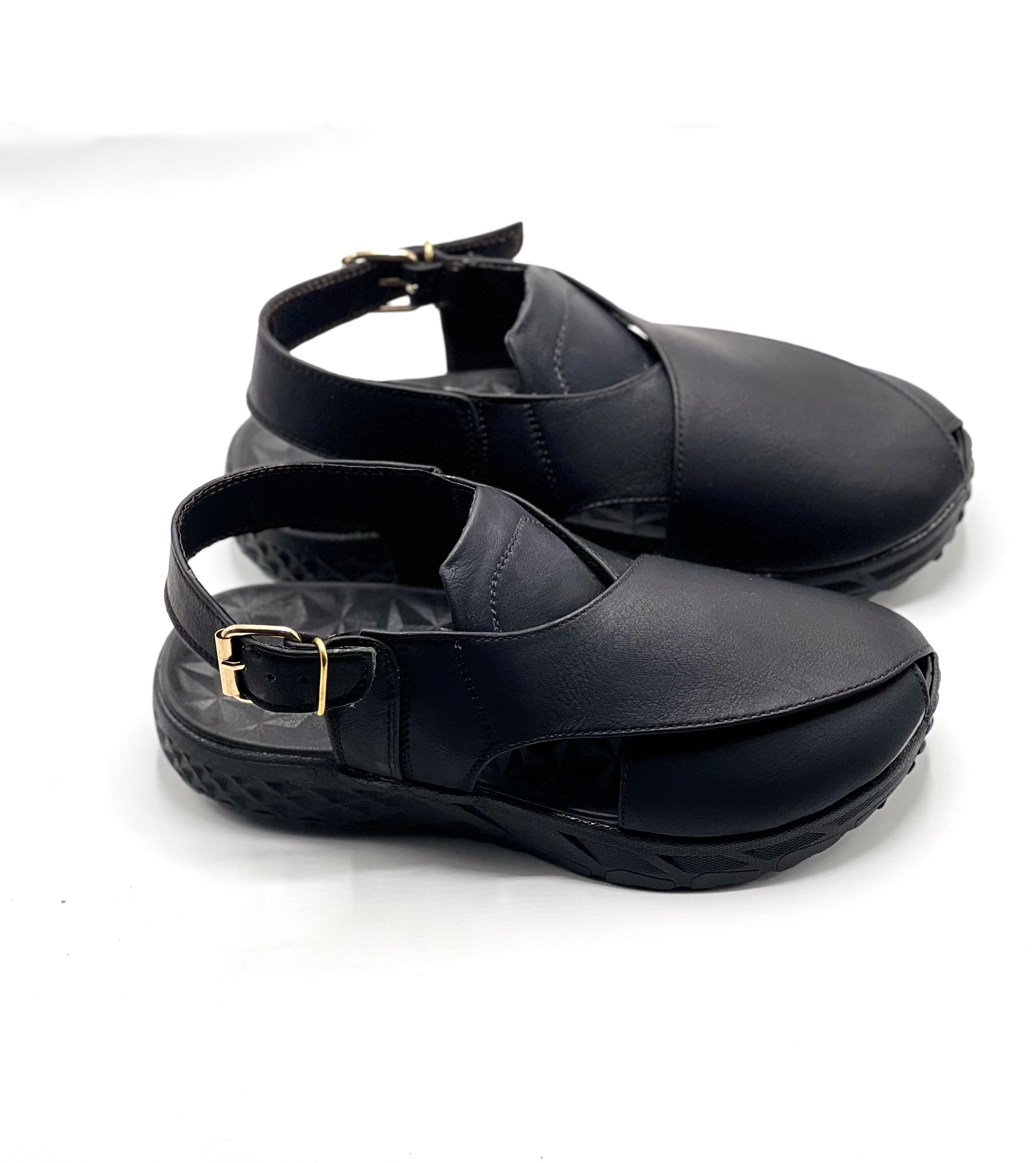 Peshawari Chappal with Sneaker Sole (Black )