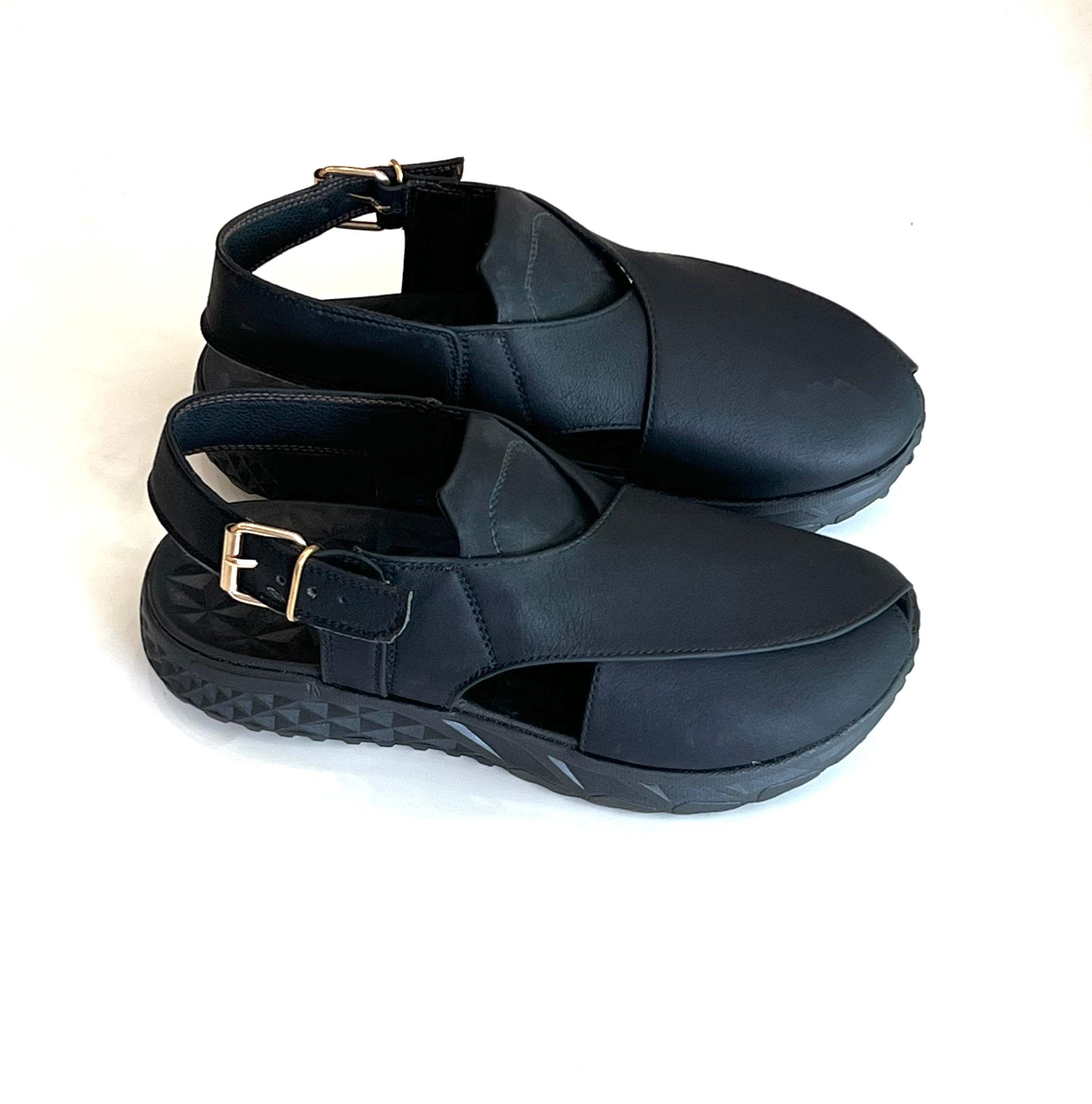 Peshawari Chappal with Sneaker Sole (Black )